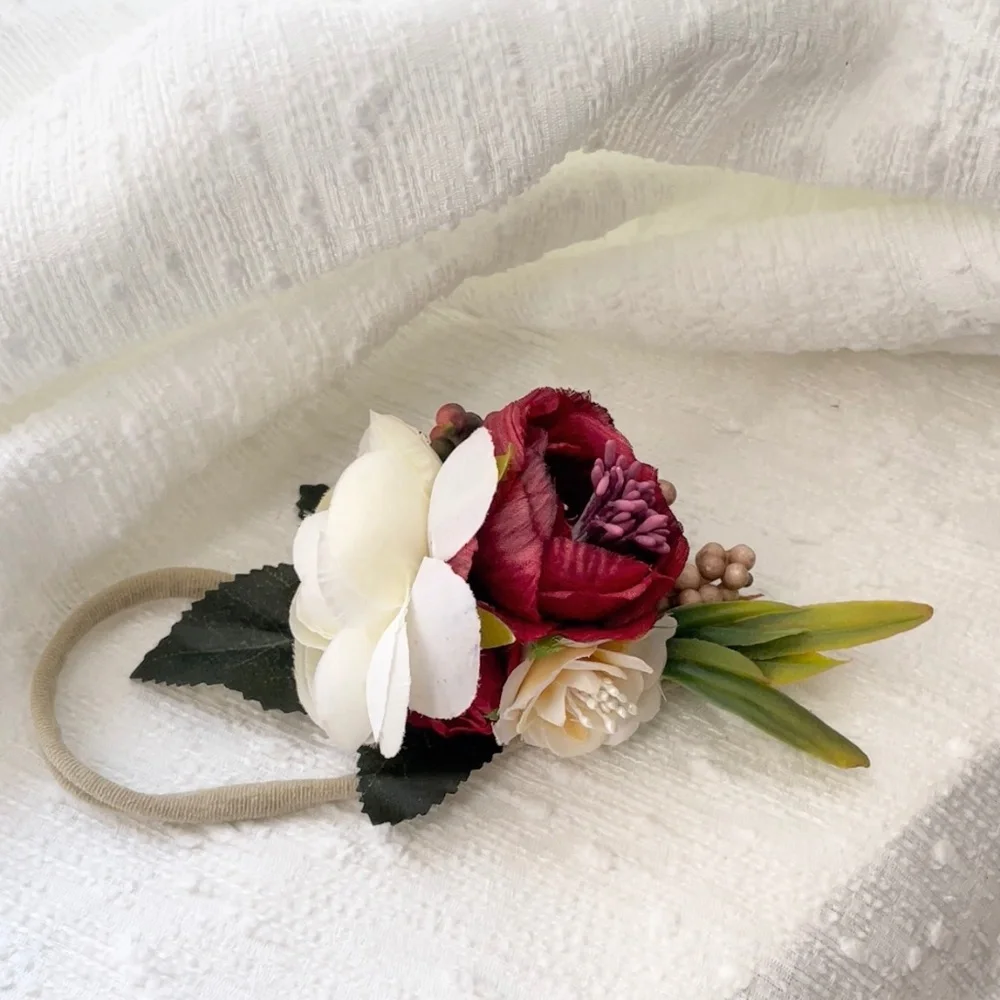 Floral headband baby to child red pink purple cream berries white green